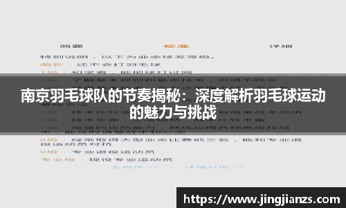 南京羽毛球队的节奏揭秘：深度解析羽毛球运动的魅力与挑战